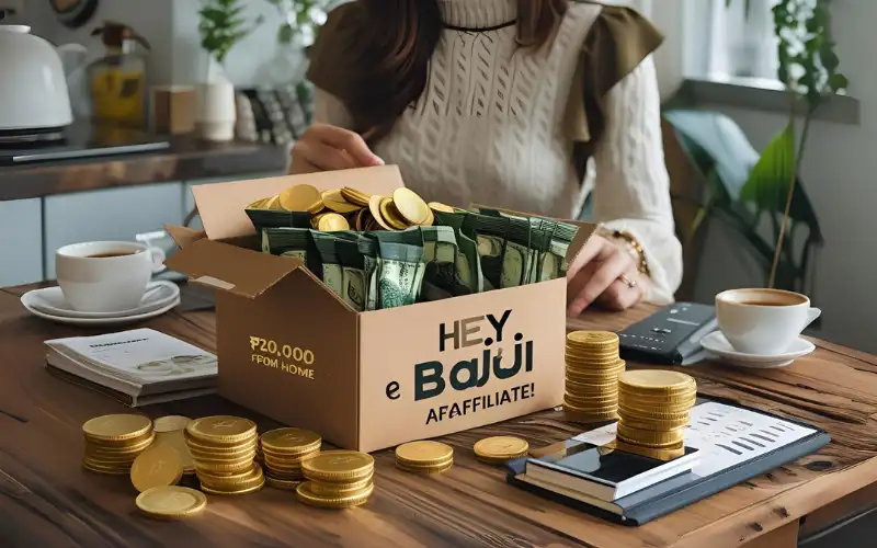 HEY BAJI AFFILIATE large and centered, surrounded by coins, mobile apps, and messaging icons (WhatsApp, Facebook, etc.